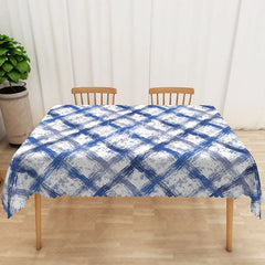Aperturee - Aperturee Blue and Grey Graffiti Grid Rectangle Tablecloth for Abstract and Modern Urban Art Dining Decor