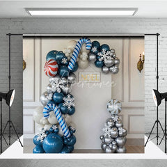 Aperturee - Aperturee Blue and Silver Balloon Arch Backdrop Candy Cane Snowflake Background Winter Wonderland Christmas Party Decoration