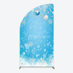 Aperturee - Aperturee Blue and Silver Glitter Half Moon Arch Backdrop Sparkling Snowflakes and Ornaments for Winter Holiday Celebration
