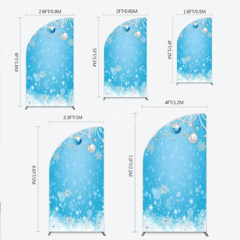 Aperturee - Aperturee Blue and Silver Glitter Half Moon Arch Backdrop Sparkling Snowflakes and Ornaments for Winter Holiday Celebration