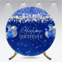 Aperturee - Aperturee Blue and Silver Happy Birthday Round Backdrop Balloon Glitter Drip Party