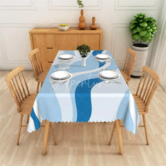 Aperturee - Aperturee Blue and White Abstract Wavy Rectangle Tablecloth Modern Flowing Design for Elegant Party Decor and Home.