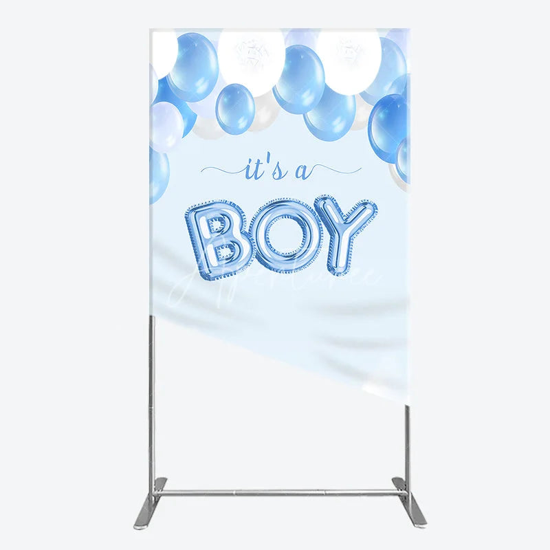 Aperturee - Aperturee Blue and White Balloons with It’s a Boy Foil Message Rectangle Arch Backdrop Gender Reveal Baby Shower Party Decor