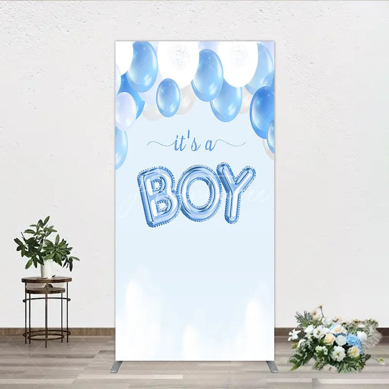 Aperturee - Aperturee Blue and White Balloons with It’s a Boy Foil Message Rectangle Arch Backdrop Gender Reveal Baby Shower Party Decor