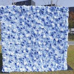 Aperturee - Aperturee Blue and White Roses Hydrangeas Artificial Flower Wall Elegant Wedding Baby Shower Party Decor