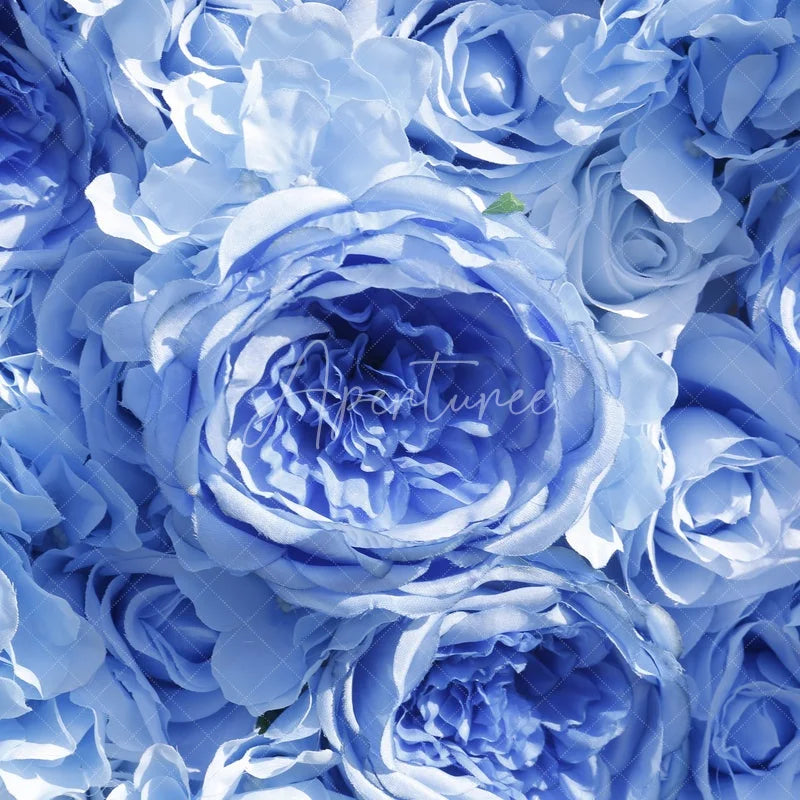 Aperturee - Aperturee Blue and White Roses Hydrangeas Artificial Flower Wall Elegant Wedding Baby Shower Party Decor