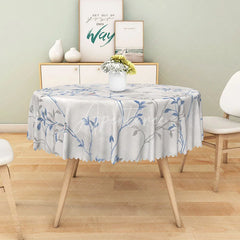 Aperturee - Aperturee Blue and White Round Tablecloth with Floral and Bird Pattern for French Country and Chinoiserie Decor