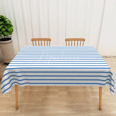 Aperturee - Aperturee Blue and White Striped Rectangle Tablecloth Classic Vertical Stripe Table Cover Summer Nautical Picnic Decor