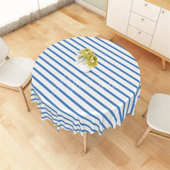Aperturee - Aperturee Blue and White Striped Round Tablecloth Classic Nautical Pattern Table Cover for Outdoor Picnic