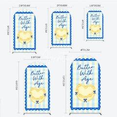 Aperturee - Aperturee Blue and Yellow Gingham Heart Butter With Age Round Top Arch Backdrop Elegant Birthday Party Decor