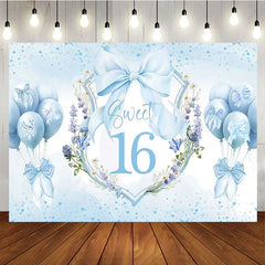 Aperturee - Aperturee Blue Balloons Bow Floral Sweet 16 Birthday Backdrop