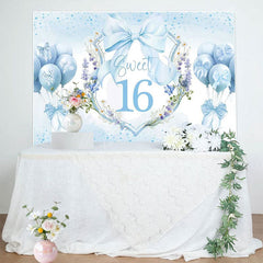 Aperturee - Aperturee Blue Balloons Bow Floral Sweet 16 Birthday Backdrop