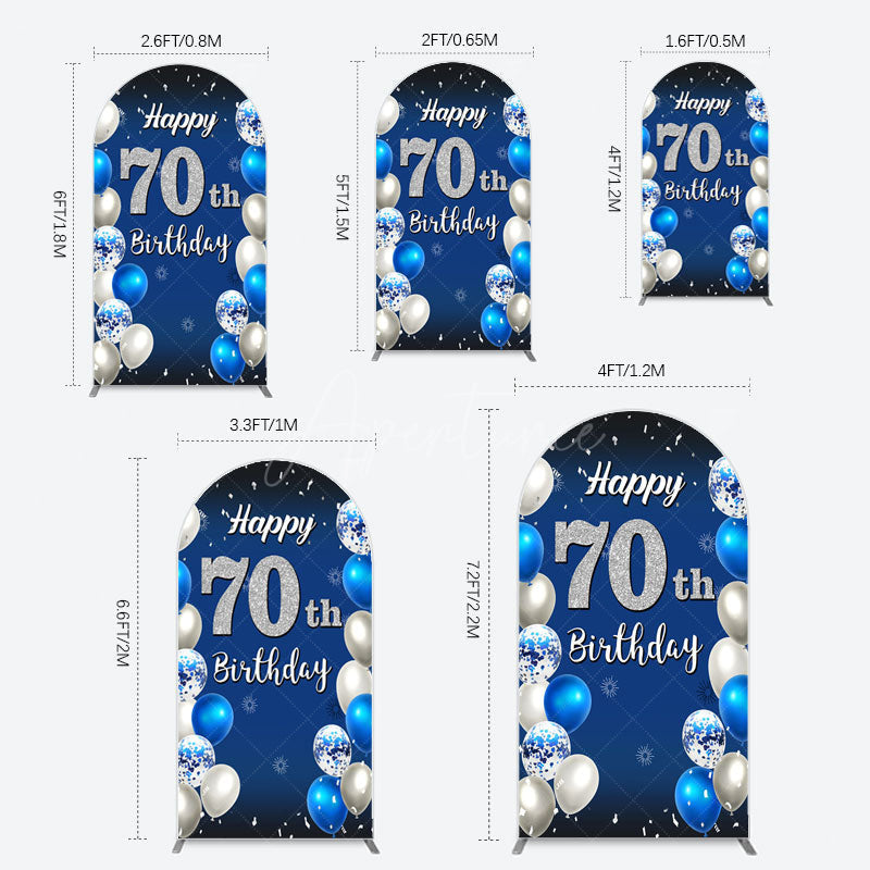 Aperturee - Aperturee Blue Balloons Silver 70Th Birthday Arch Backdrop