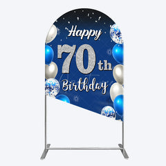 Aperturee - Aperturee Blue Balloons Silver 70Th Birthday Arch Backdrop