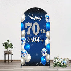 Aperturee - Aperturee Blue Balloons Silver 70Th Birthday Arch Backdrop