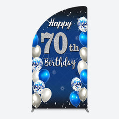 Aperturee - Aperturee Blue Balloons Silver 70Th Birthday Half Moon Arch Backdrop