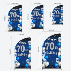 Aperturee - Aperturee Blue Balloons Silver 70Th Birthday Half Moon Arch Backdrop