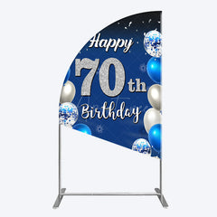 Aperturee - Aperturee Blue Balloons Silver 70Th Birthday Half Moon Arch Backdrop