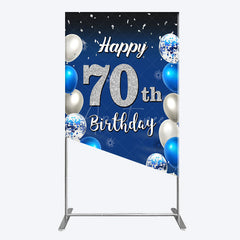 Aperturee - Aperturee Blue Balloons Silver 70Th Birthday Rectangle Backdrop