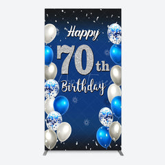 Aperturee - Aperturee Blue Balloons Silver 70Th Birthday Rectangle Backdrop