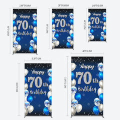 Aperturee - Aperturee Blue Balloons Silver 70Th Birthday Rectangle Backdrop
