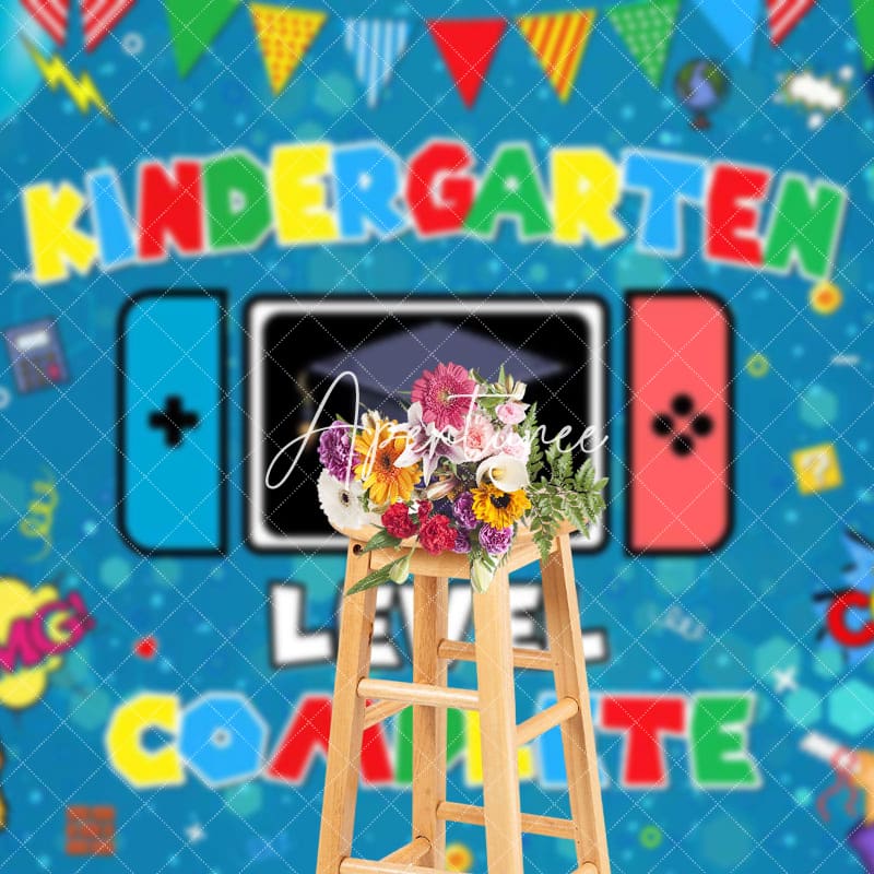 Aperturee - Aperturee Blue Black Balloons Game Kindergarten Grad Backdrop