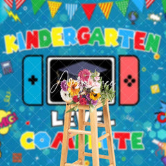 Aperturee - Aperturee Blue Black Balloons Game Kindergarten Grad Backdrop