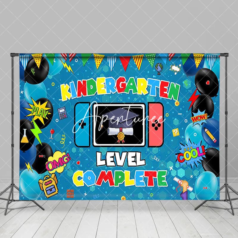 Aperturee - Aperturee Blue Black Balloons Game Kindergarten Grad Backdrop