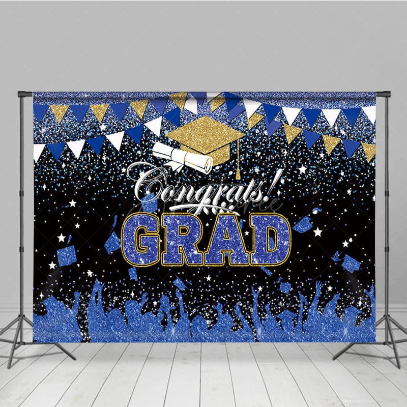 Aperturee - Aperturee Blue Black Glitter Bachelor Map Congrats Grad Backdrop