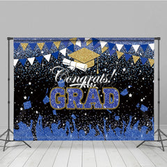 Aperturee - Aperturee Blue Black Glitter Bachelor Map Congrats Grad Backdrop