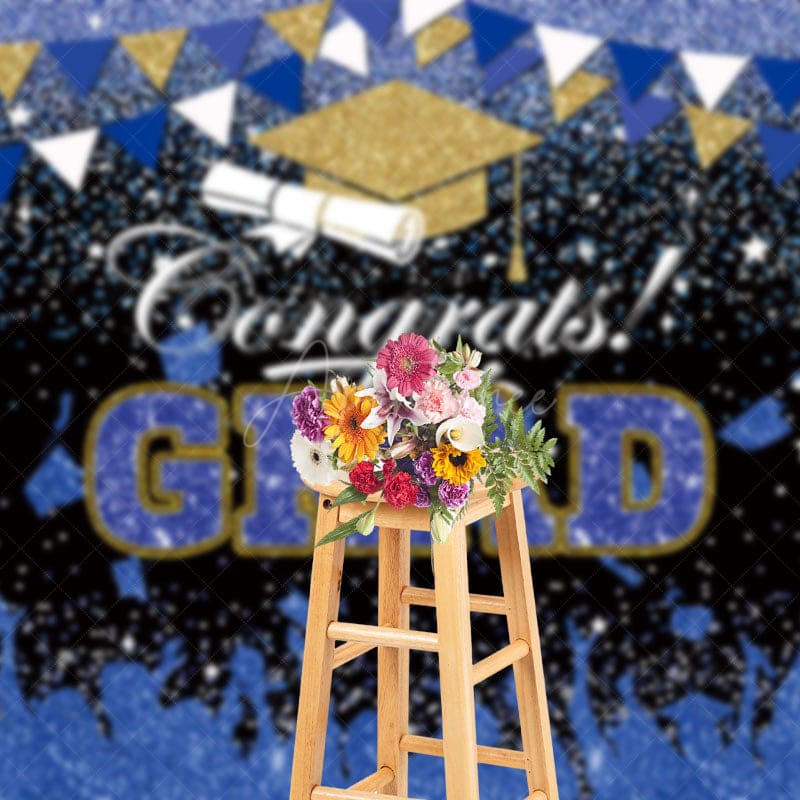 Aperturee - Aperturee Blue Black Glitter Bachelor Map Congrats Grad Backdrop