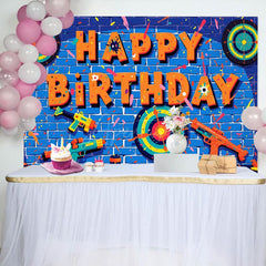 Aperturee - Aperturee Blue Bricks Wall Darts Game Happy Birthday Backdrop