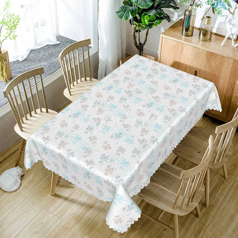 Aperturee - Aperturee Blue Brown Dandelion Rectangle Tablecloth Abstract Floral Starburst Pattern Modern Dining Table Cover Home Decoration