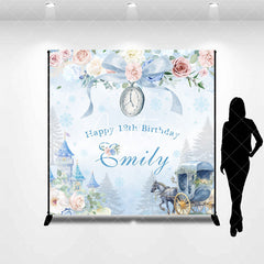 Aperturee - Aperturee Blue Castle Floral Custom Name 12th Birthday Backdrop
