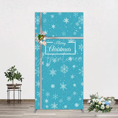 Aperturee - Aperturee Blue Christmas Snowflake Rectangle Backdrop Silver Ribbon Gift Box Decor Winter Holiday Theme Background for Party