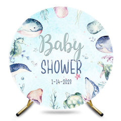 Aperturee - Aperturee Blue Cute Undersea Animals Baby Shower Round Backdrop