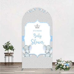 Aperturee - Aperturee Blue Elephant Twins Arch Backdrop Baby Shower Chevron Boy Photography Background