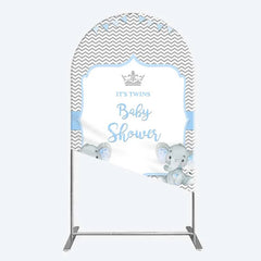Aperturee - Aperturee Blue Elephant Twins Arch Backdrop Baby Shower Chevron Boy Photography Background