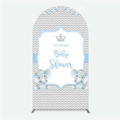 Aperturee - Aperturee Blue Elephant Twins Arch Backdrop Baby Shower Chevron Boy Photography Background