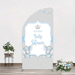 Aperturee - Aperturee Blue Elephant Twins Half Moon Arch Backdrop Baby Shower Chevron Boy Photography Background