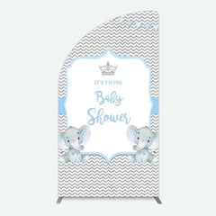 Aperturee - Aperturee Blue Elephant Twins Half Moon Arch Backdrop Baby Shower Chevron Boy Photography Background