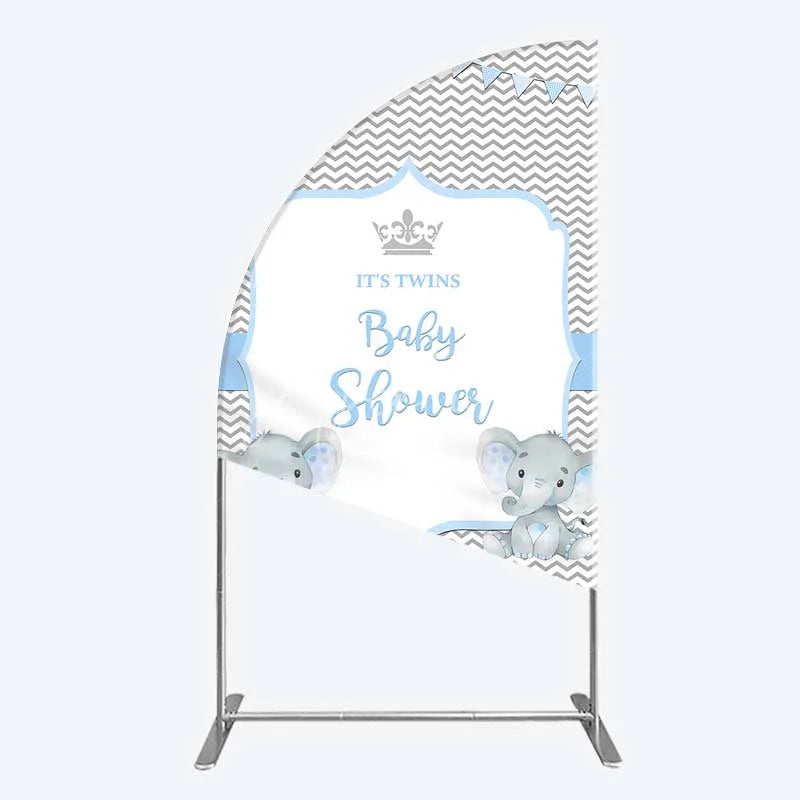 Aperturee - Aperturee Blue Elephant Twins Half Moon Arch Backdrop Baby Shower Chevron Boy Photography Background