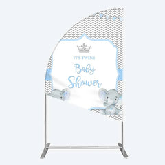 Aperturee - Aperturee Blue Elephant Twins Half Moon Arch Backdrop Baby Shower Chevron Boy Photography Background
