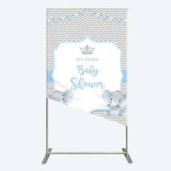 Aperturee - Aperturee Blue Elephant Twins Rectangle Backdrop Baby Shower Chevron Boy Photography Background