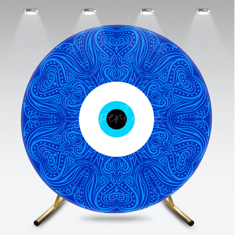 Aperturee - Aperturee Blue Evil Eye Nazar Round Backdrop Kit Greek Turkish Amulet with Mandala Good Luck and Protection Party Decor