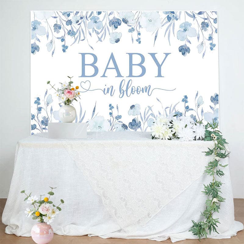Aperturee - Aperturee Blue Floral Baby In Bloom Gender Reveal Backdrop