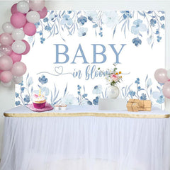 Aperturee - Aperturee Blue Floral Baby In Bloom Gender Reveal Backdrop