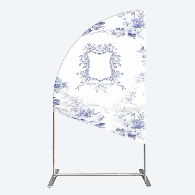 Aperturee Aperturee Blue Floral Bow Frame Bridal Shower Half Moon Arch Backdrop