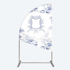 Aperturee Aperturee Blue Floral Bow Frame Bridal Shower Half Moon Arch Backdrop