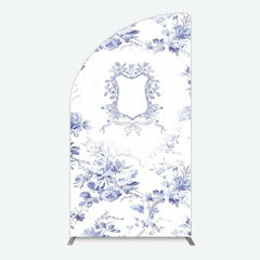 Aperturee Aperturee Blue Floral Bow Frame Bridal Shower Half Moon Arch Backdrop